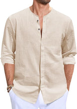 Load image into Gallery viewer, Men&#39;s Beige Cotton Linen Button Down Casual Shirt