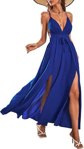 Bella Blue Sleeveless Summer Slit Maxi Dress