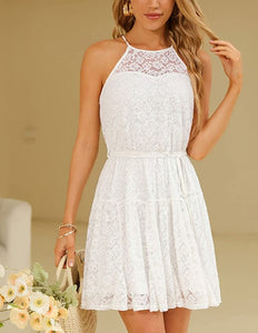 Cocktail Lace White Halter Style Mini Dress