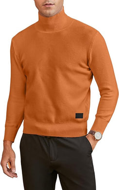 Men's Soft Knit Rust Orange Stylish Turtleneck Sweater