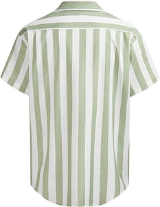 Men's Vacation Striped Summer Short Sleeve Light Green Shirt