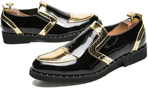 Men's Casual Axel Gold/Black Brogue Patent Leather Shoes