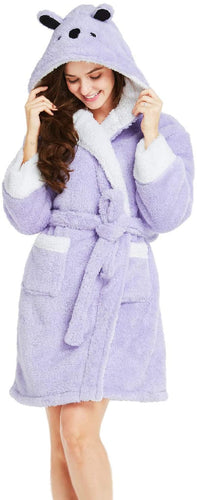 Koala Plush Purple Hooded Long Sleeve Robe