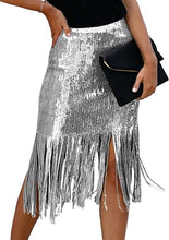 Load image into Gallery viewer, Party Style Fringe Tassel Sequin Midi Skirt