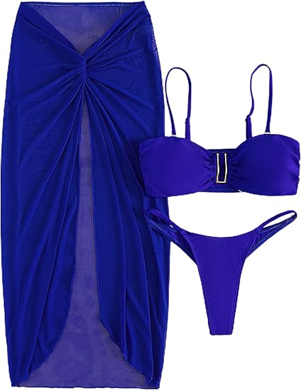 Beautiful Bikini & Cover Up Swimwear Blue Set