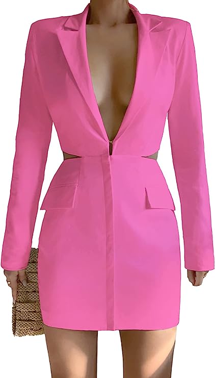 French Pink Cut Out Long Sleeve Blazer Mini Dress