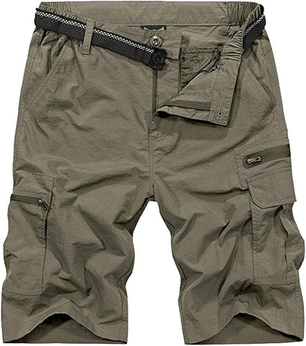 Men's Dark Khaki Expandable Waist Casual Quick Dry Cargo Shorts