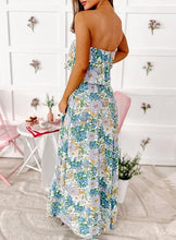 Load image into Gallery viewer, Boho Strapless Green/White Floral Summer Maxi Dress