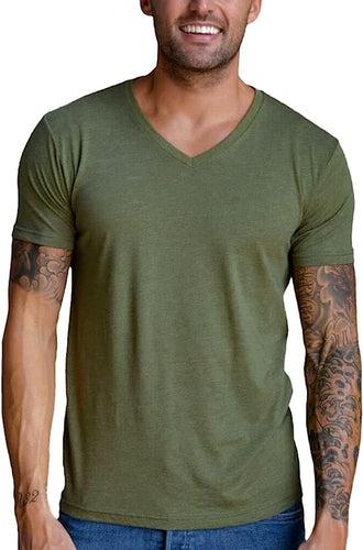 Men's Premium Army Green Cotton V Neck Short Sleeve T-Shirt