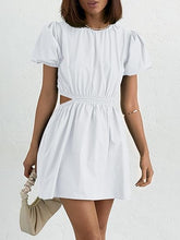 Load image into Gallery viewer, Stylish White Cut Out Puff Sleeve Mini Dress