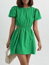 Load image into Gallery viewer, Stylish Green Cut Out Puff Sleeve Mini Dress