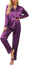 Load image into Gallery viewer, Holiday Satin Black Printed Long Sleeve Pajamas Top &amp; Pants Set