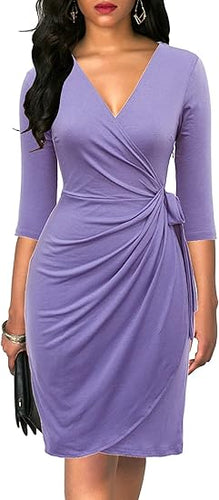 Berydress Lavender V Neck Casual Party Wrap Dress