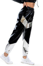 Load image into Gallery viewer, Metallic Silver-Blue Elastic Jogger Pants