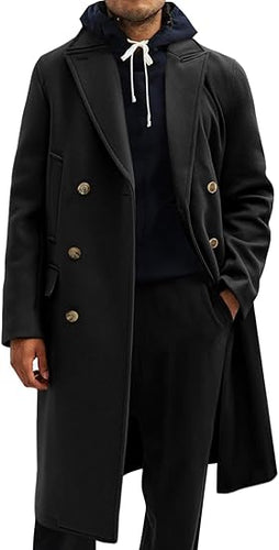 Men's Business Trench Wool Pea Black Coat