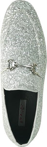 Men's Silver Sequin Metallic Glitter Loafer Dress Shoes
