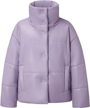 Load image into Gallery viewer, Fashionable Lavender Padded Vegan Leather Long Sleeve Puffer Jacket