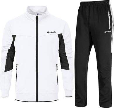 Men's White-Black 2pc Athletic Tracksuit