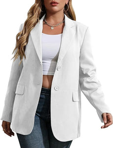 Plus Size Beige Lapel Style Long Sleeve Blazer Jacket