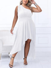 Load image into Gallery viewer, Plus Size Black One Sleeve Cascading Ruffle Maxi Dress