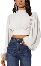 Load image into Gallery viewer, Black Ruffled Neck Long Sleeve Top