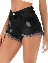 Load image into Gallery viewer, Black Distressed Denim High Waist Shorts