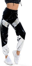 Load image into Gallery viewer, Metallic Silver-Blue Elastic Jogger Pants