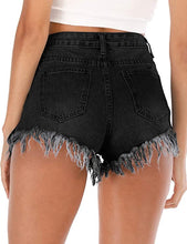 Load image into Gallery viewer, Black Distressed Denim High Waist Shorts