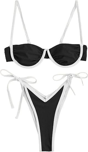 High Cut Underwire Bikini Black Swimsuit Set