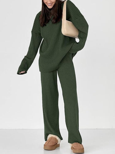 Buttery Soft Turtleneck Hunter Green Knit Long Sleeve Pullover Long Sleeve Top & Pants Set