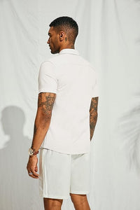 Men's Cuban Style Striped Short Sleeve White Shirt