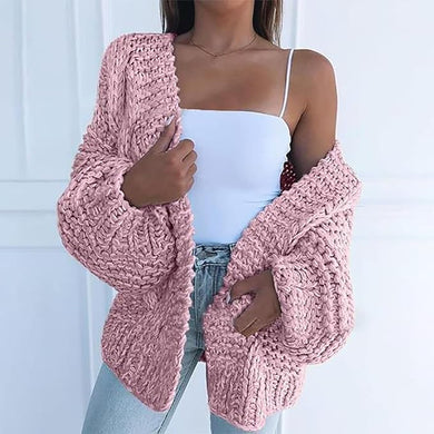 Boho Light Pink Textured Open Front Long Sleeve Sweater