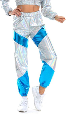 Metallic Silver-Blue Elastic Jogger Pants