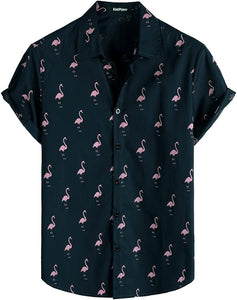 Men's Navy Blue Flamingo Vacation Shirt & Shorts Set