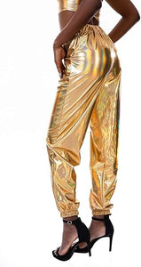 Metallic Silver Elastic Jogger Pants