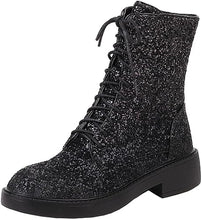 Load image into Gallery viewer, Lace Up Glitter Sequin 4cm-black Combat Boots