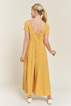 Load image into Gallery viewer, Plus Size Mustard Yellow Linen Button Down Wide Leg Jumpsuit