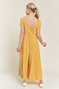 Plus Size Mustard Yellow Linen Button Down Wide Leg Jumpsuit