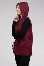 Load image into Gallery viewer, Burgundy Red Drawstring Waist Military Style Hoodie Vest