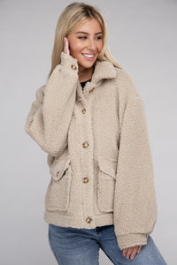 Black Cozy Sherpa Button-Front Jacket