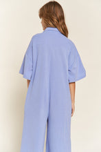 Load image into Gallery viewer, Cargo Blue/Purple Basic Collar Shirt Wide leg Jumpsuit