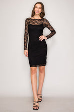 Load image into Gallery viewer, Black Crochet Lace Long Sleeve Stretch Mini Dress