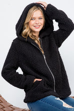 Load image into Gallery viewer, Sherpa Fur Black Hoodie Jacket