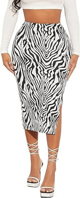 Zebra Striped Midi Skirt