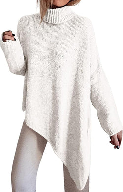 White Asymmetrical Long Sleeve Comfy Knit Sweater