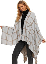 Load image into Gallery viewer, Black-Gray Soft Knit Wrap Poncho Style Cardigan