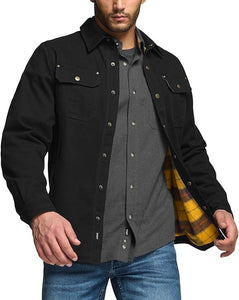 Men's Grey Cotton Flannel Long Sleeve Shirt Jacket