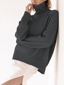 Fashionable Black Turtleneck Style Long Sleeve Sweater