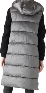 Winter Grey Hooded Puffer Style Sleeveless Vest Coat