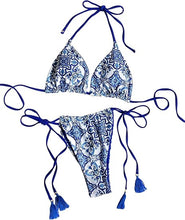 Load image into Gallery viewer, Paisley Printed Triangle Bikini Blue Swimsuit